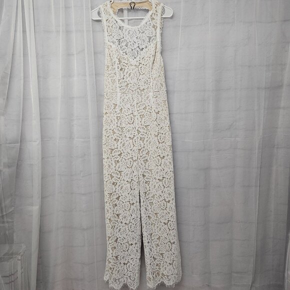 Lulus Cream Lace Jumpsuit Sleeveless Backless Coquette Flared Leg XL NWT - Picture 6 of 10